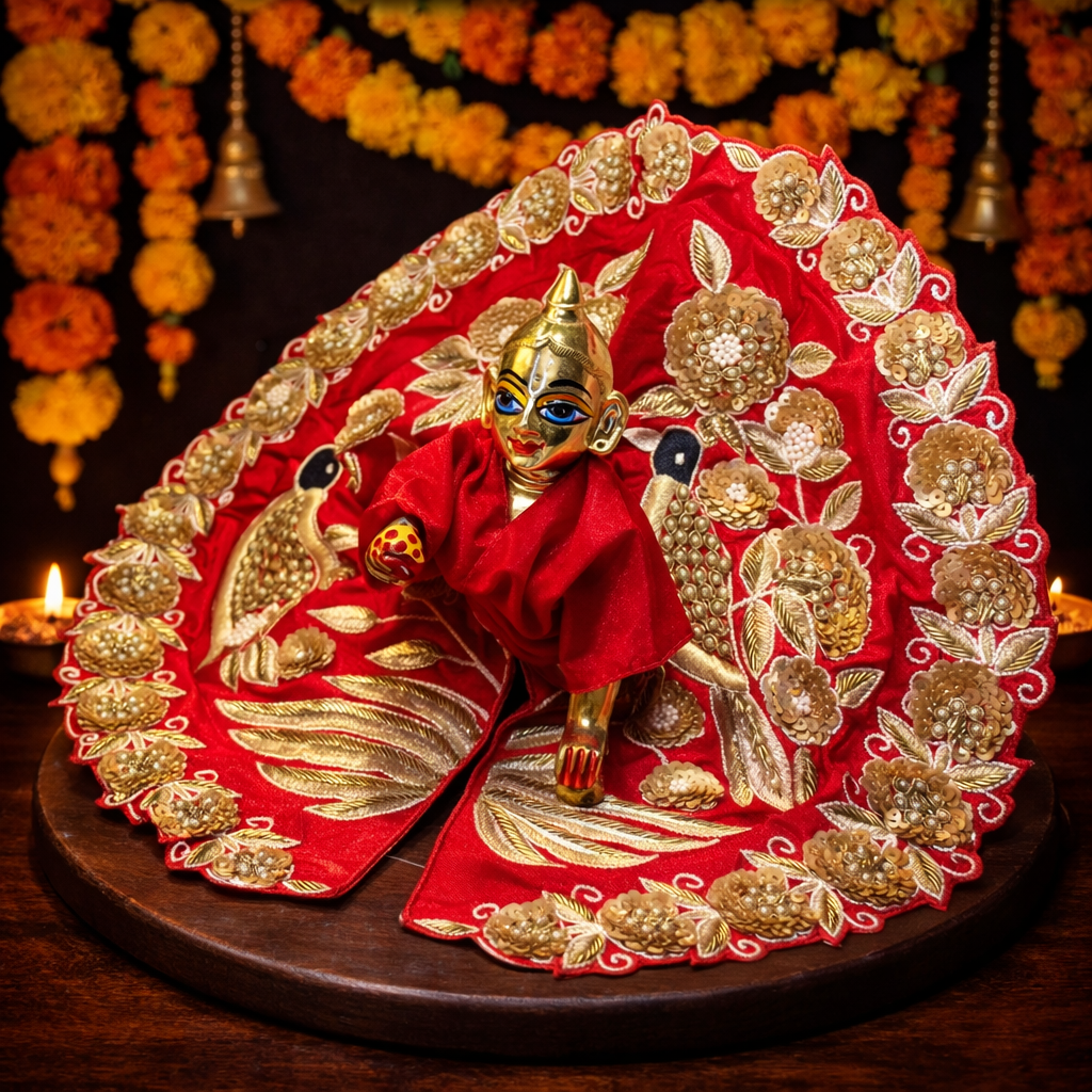 Red Hand Embroidered Laddu Gopal Dress